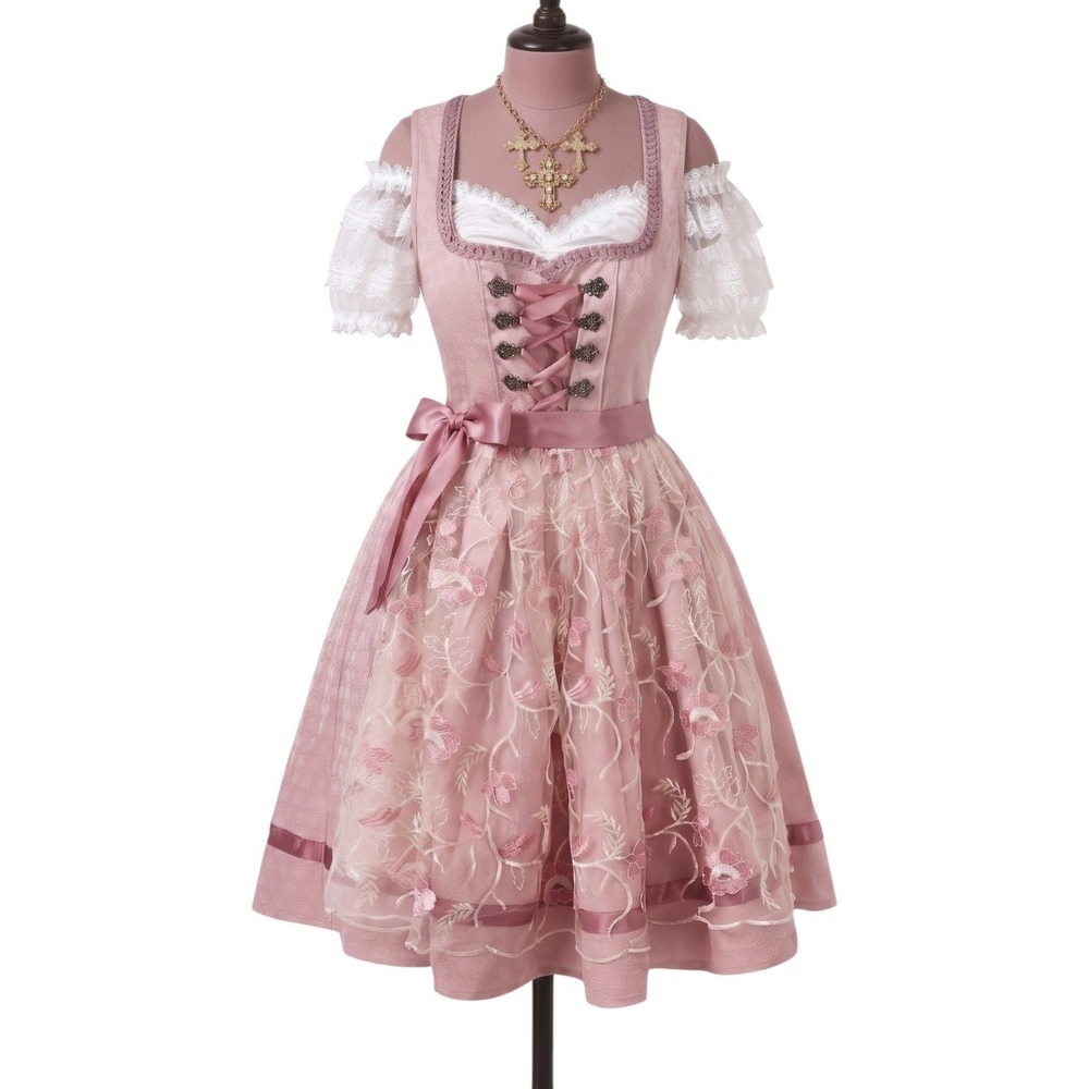 New XL Pink Mauve Lace Oktoberfest Dirndl Traditional German Austrian Dress